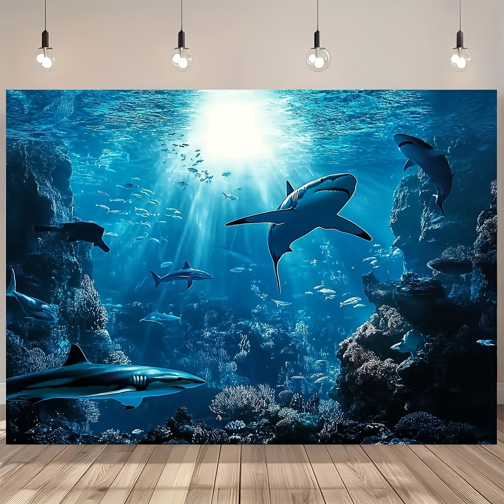 Aquarium Blue Marine - Majestueus diepzeehaai wandtapijt blauwe oceaan zeeleven